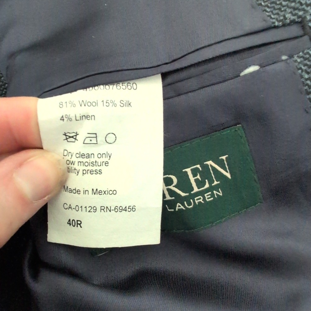 Lauren Ralph Lauren Mens 40R Wool Silk Linen Blazer Jacket Navy Blue Glen Check - Picture 5 of 8